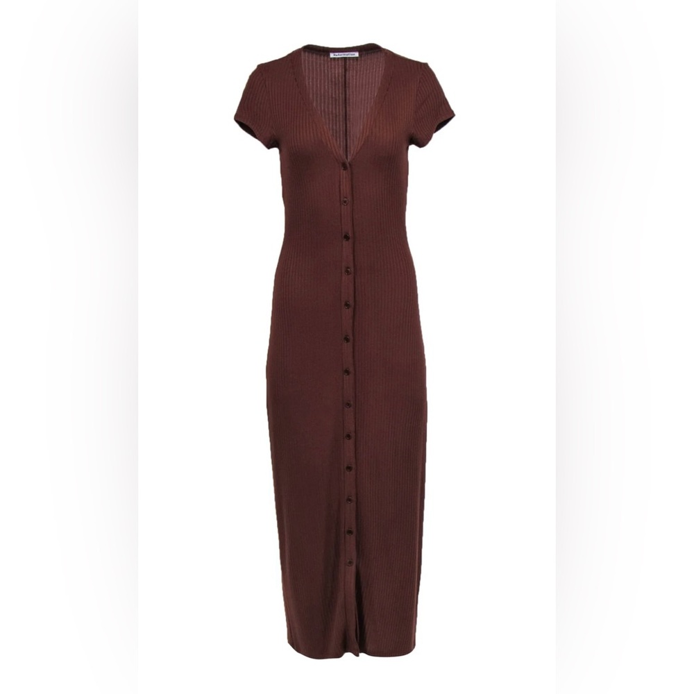 Reformation Brown Ribbed Knit Button Front Maxi Dress-  Sz sm